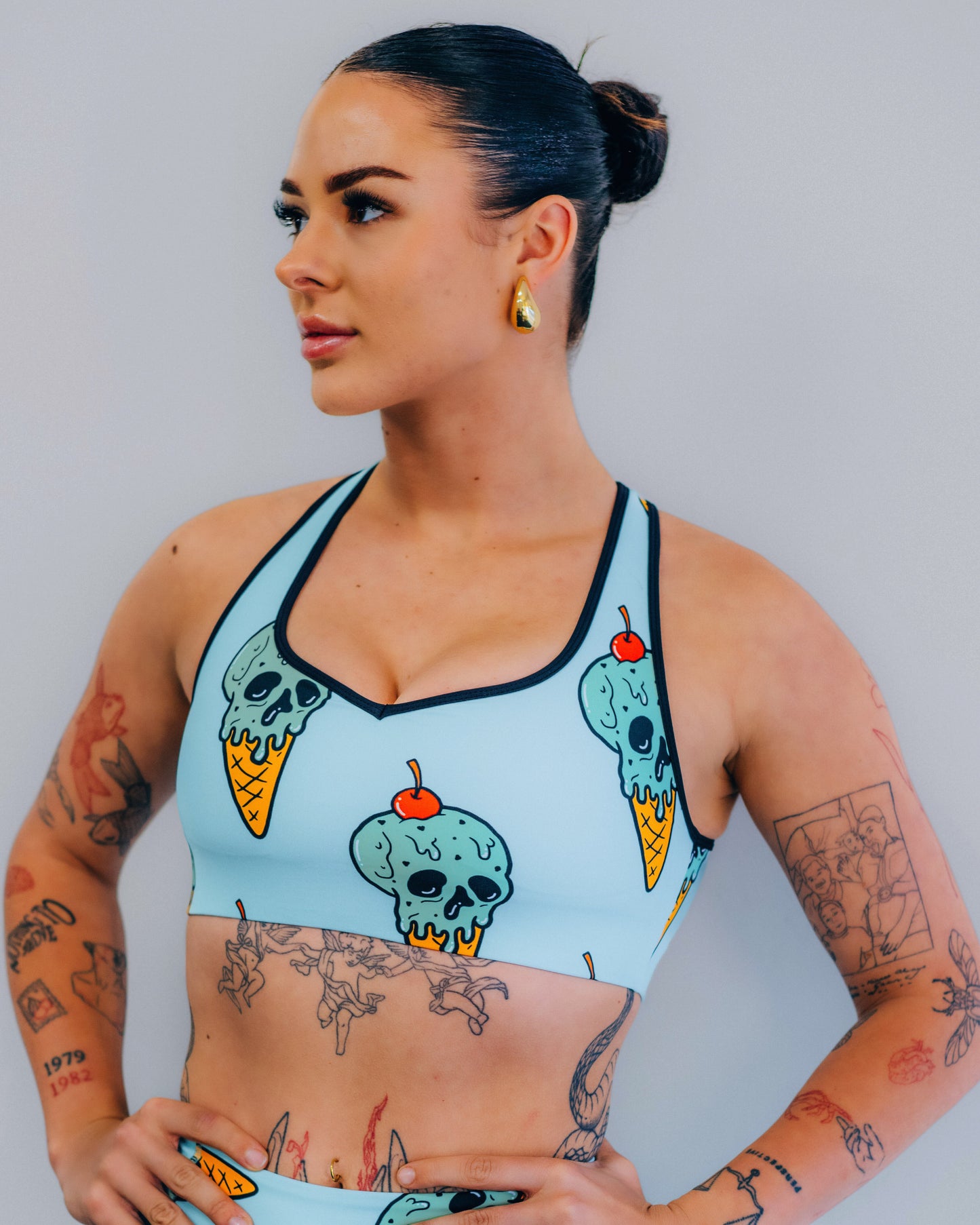 Mint Skull Scoop Bra
