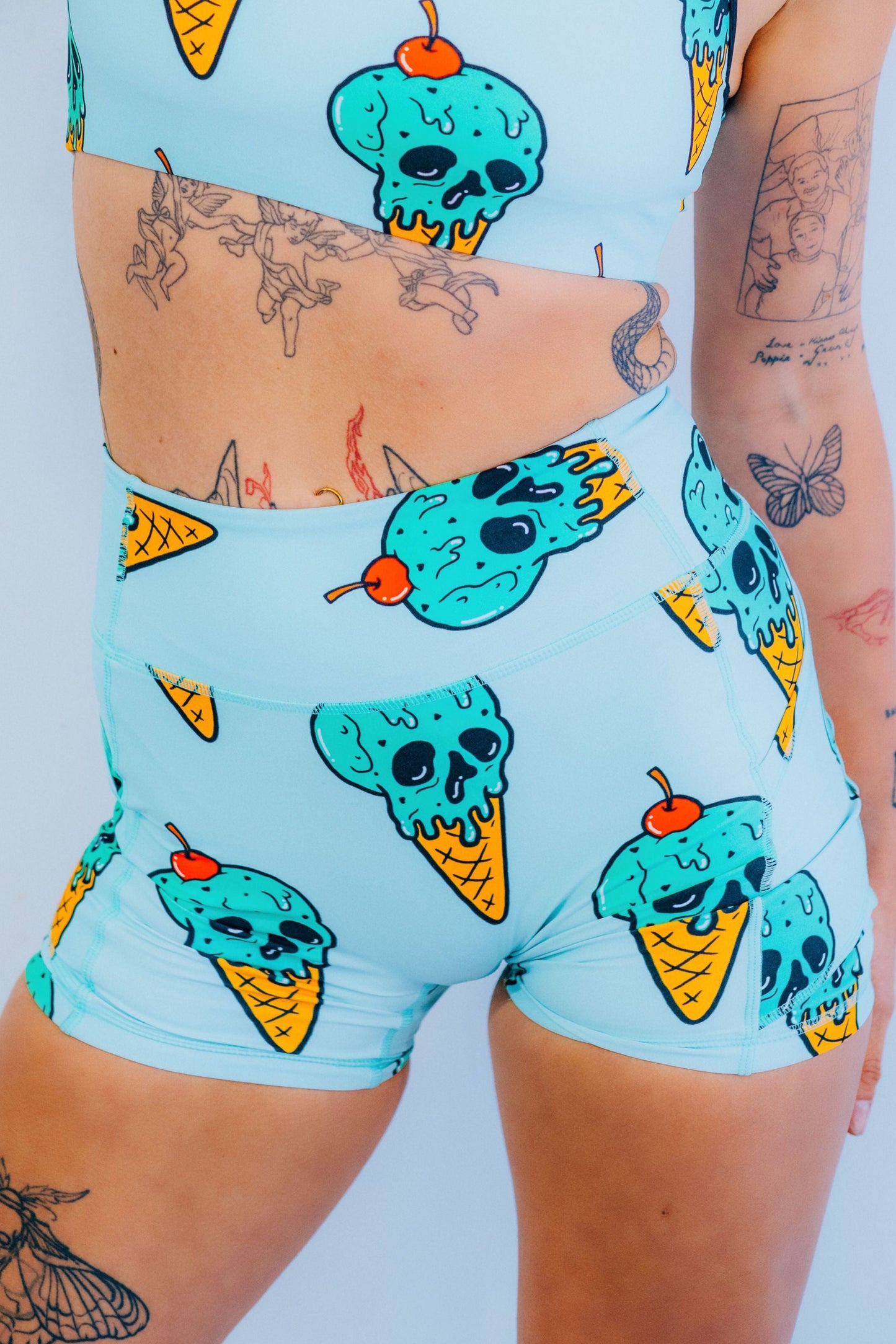 Mint Skull Scoop Shorts