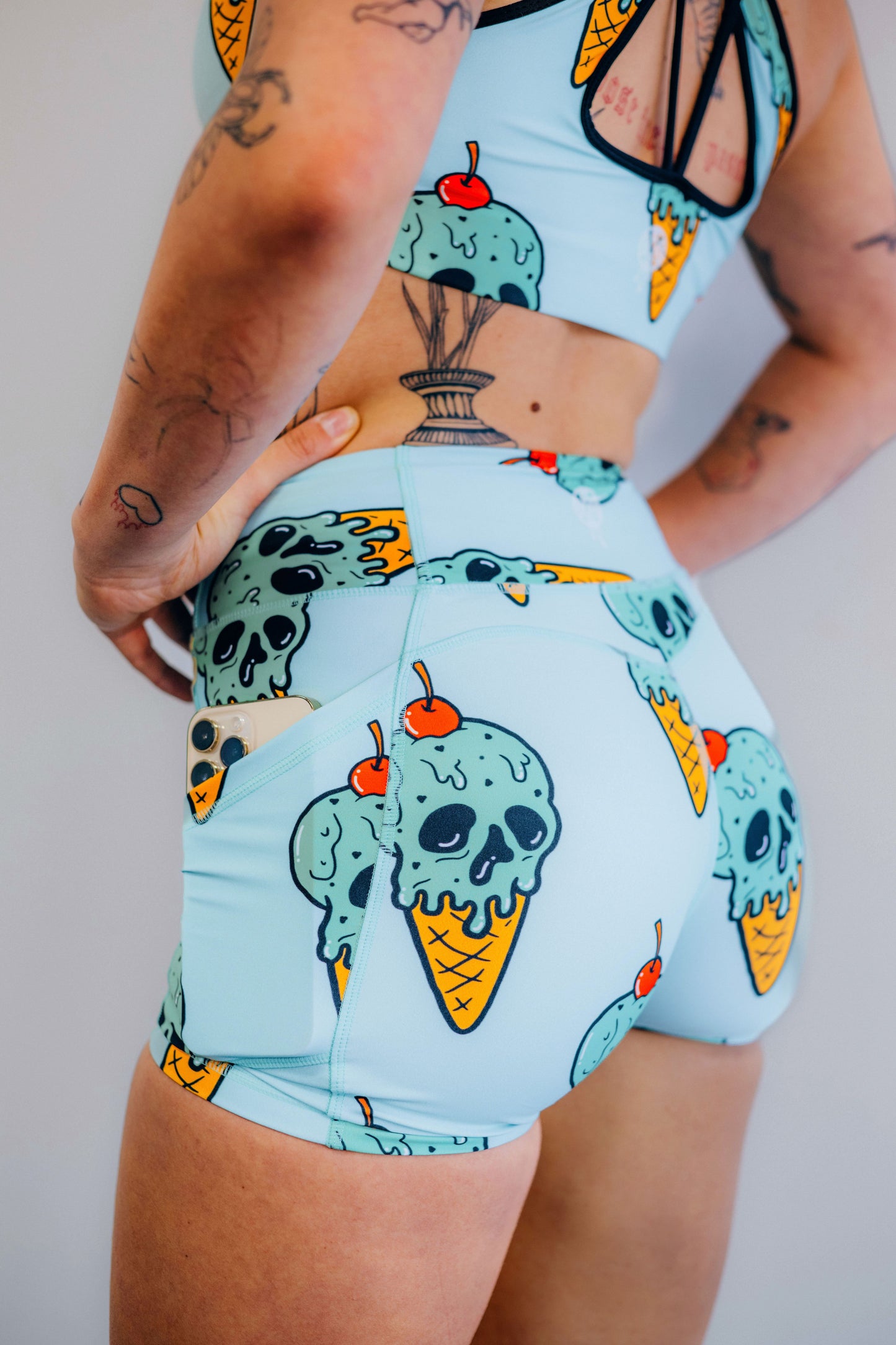 Mint Skull Scoop Shorts